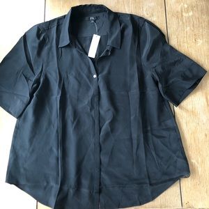 NWT J. Crew Black Silk Button Down Large